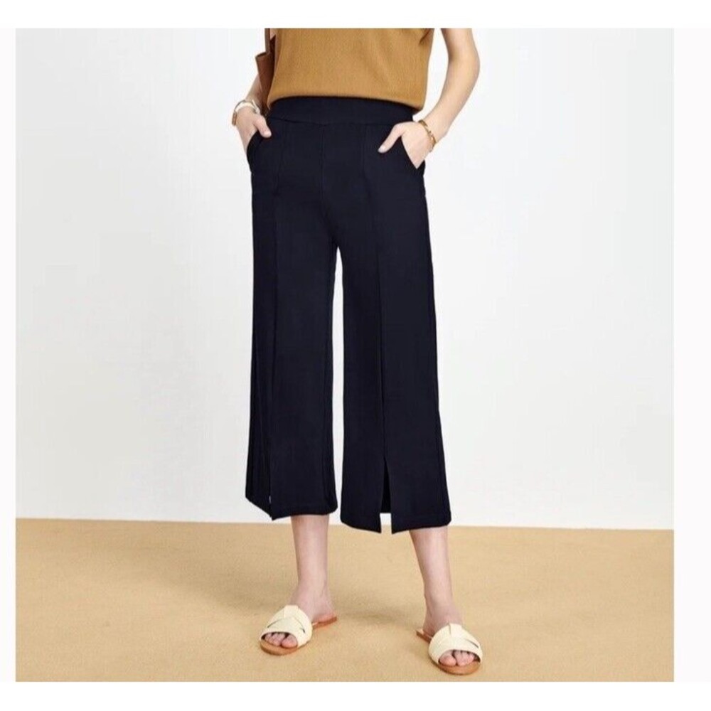 Tapata Wide Leg Capri Pants Navy Versatile Pockets High Waist Casual Large NEW